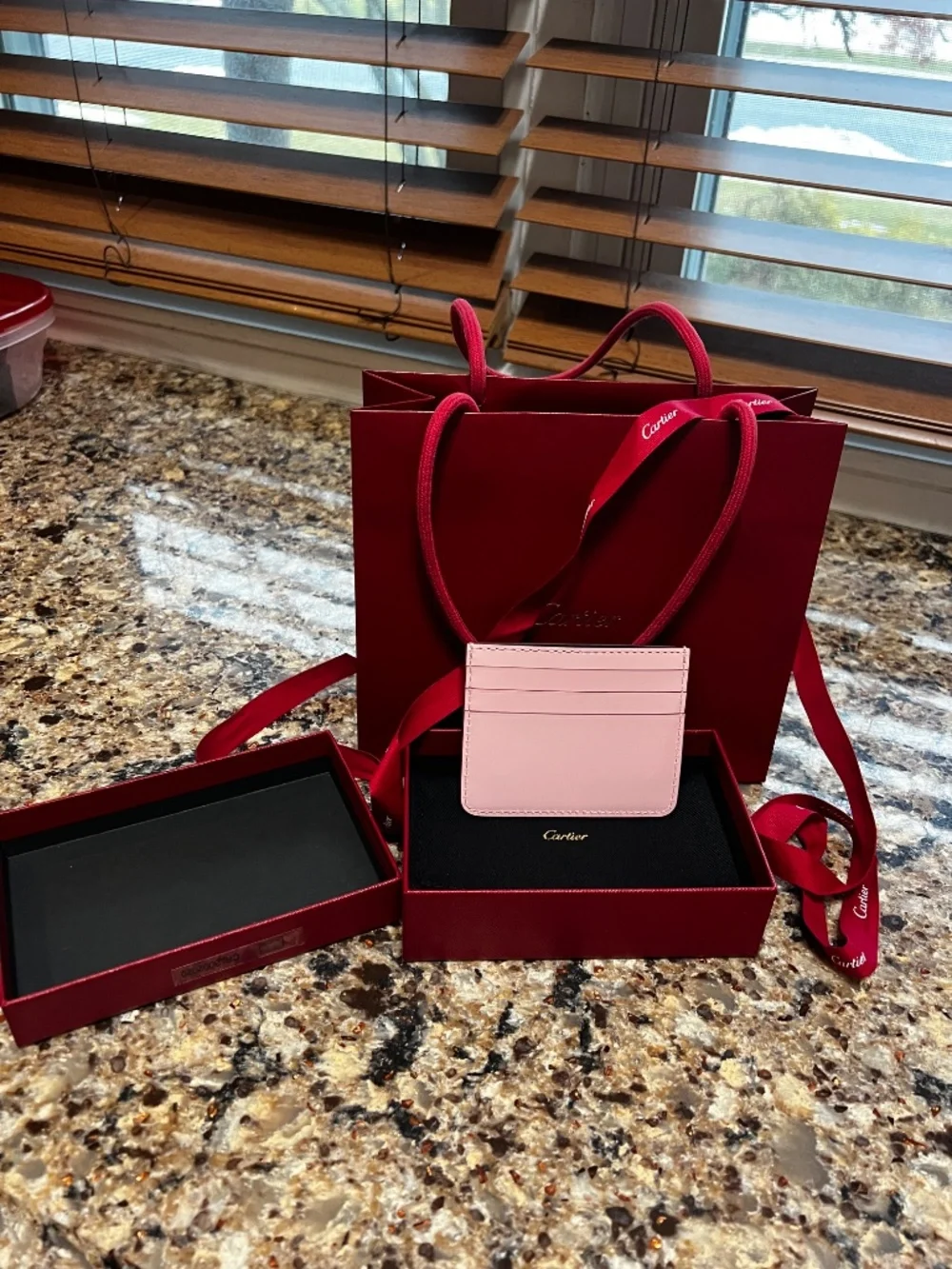 Authentic Cartier C de Cartier Pink Leather Card Holder Wallet w/ Box, Dust Bag